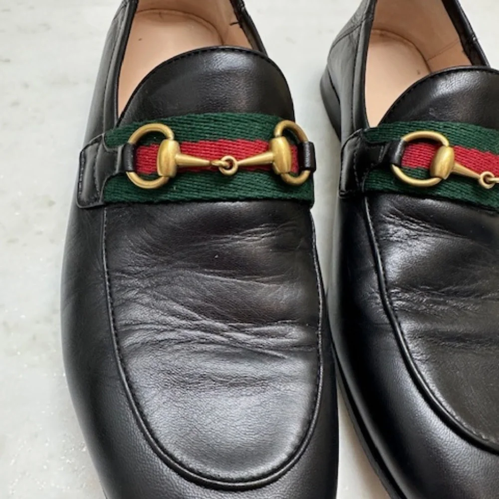 Gucci Brixton Leather Web Horsebit Loafers AUTHENTIC Perfect! 37.5 - Picture 2 of 16